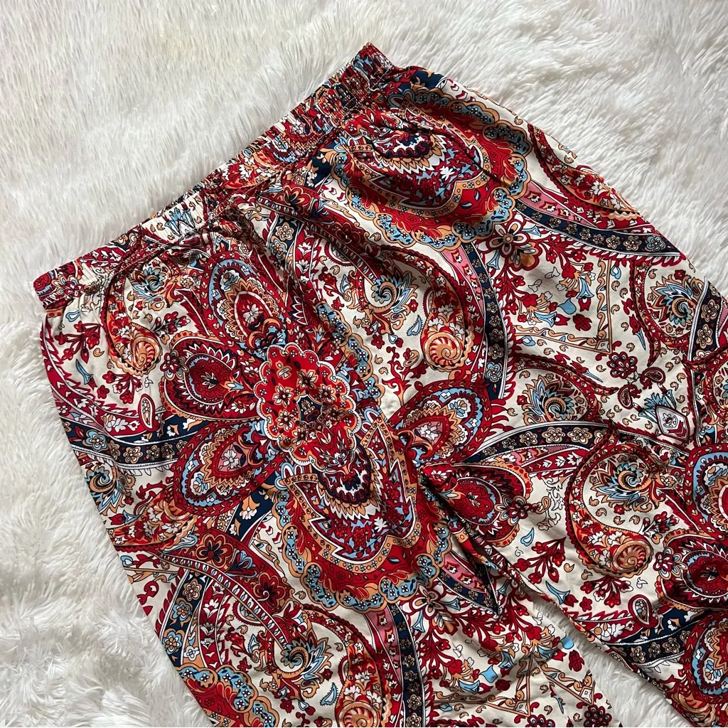 Boho Red Paisley Lightweight Viscose Pants | Size Large - Image 3
