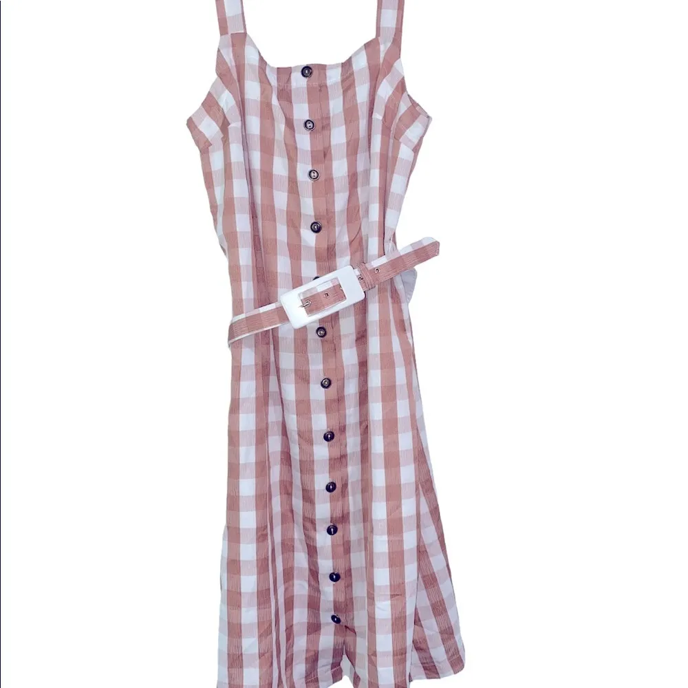 MODCLOTH checkered dress with belt button down size small - Image 4