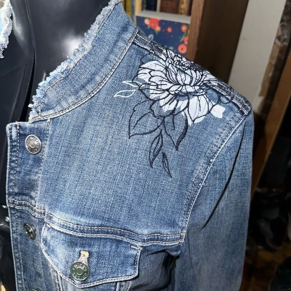 Chico’s 0/4-6 embroidered floral classic denim jacket - Image 2