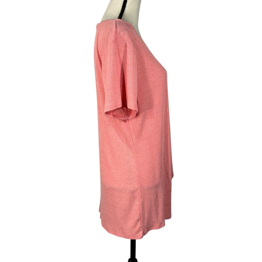 Green Tea X-Large Tunic Top Ribbed Short Sleeve Round Neck Stretch Twist Front - Image 3