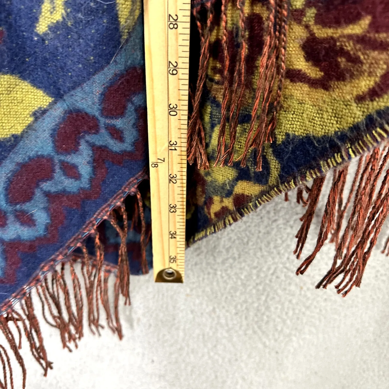 Cejon Fringe Floral Wrap OSFM Blue Boho Cottage Shawl Poncho Layering Romantic - Image 4