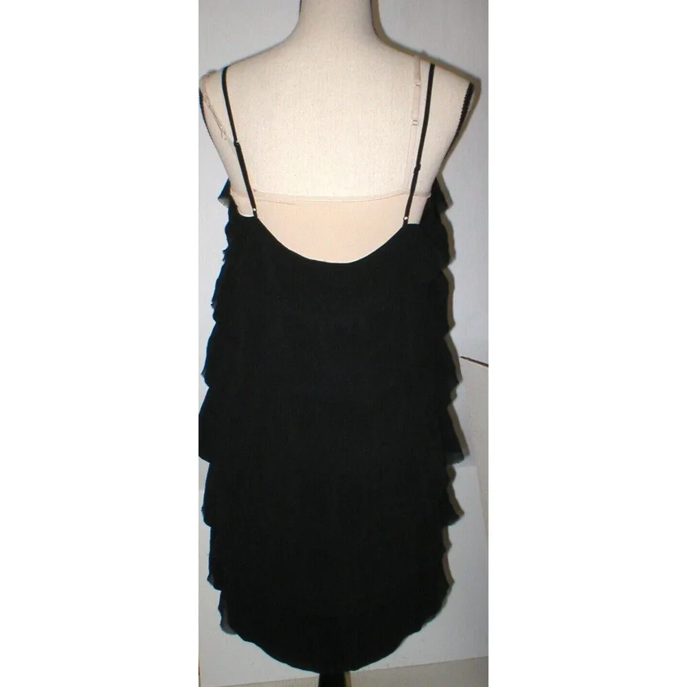 New Womens NWT Dress 12 Theory Black Designer Silk Ruffles Tiered Adjust Straps - Image 2