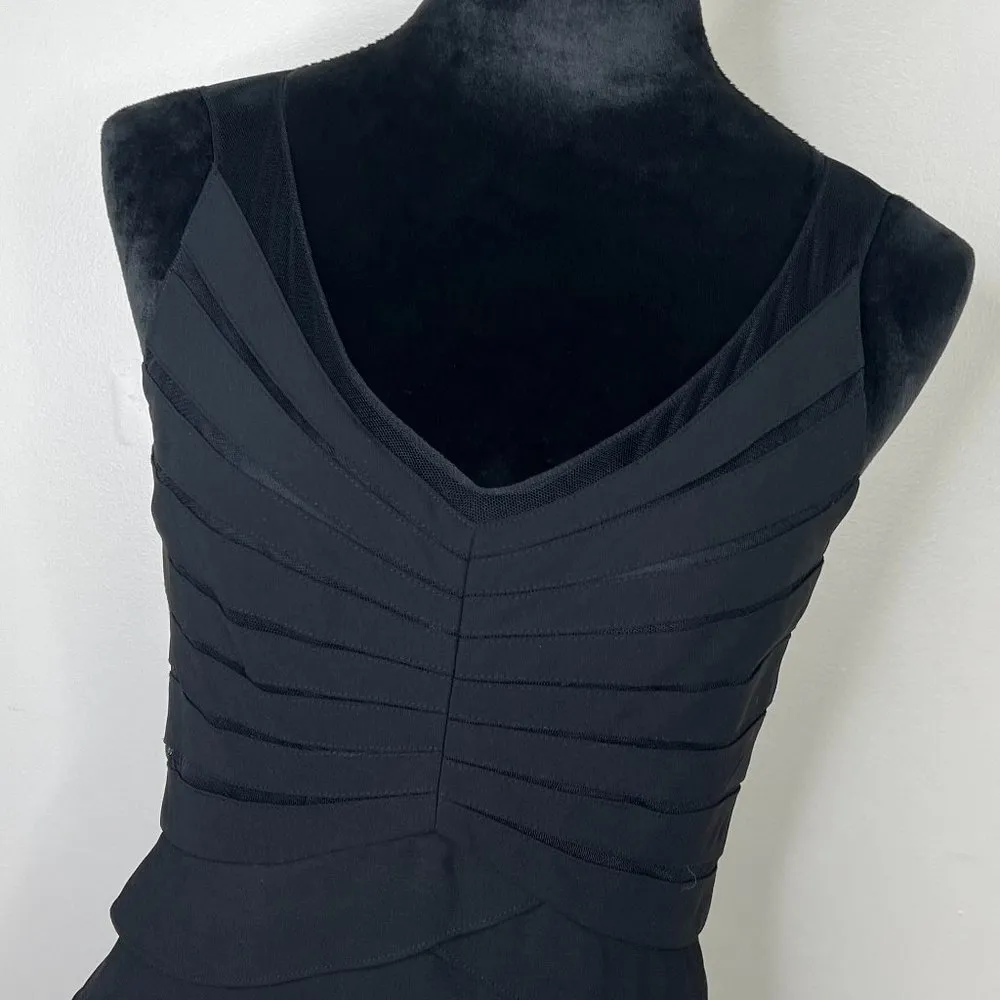 Adrianna Papell Pleated Ruffle Fitted Tank Dress with Mesh Sleeves LBD - Image 2