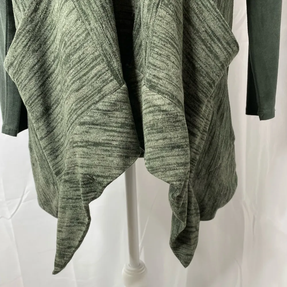 Logo Lori Goldstein zip front heater green faux suede sleeves jacket XXS - Image 4