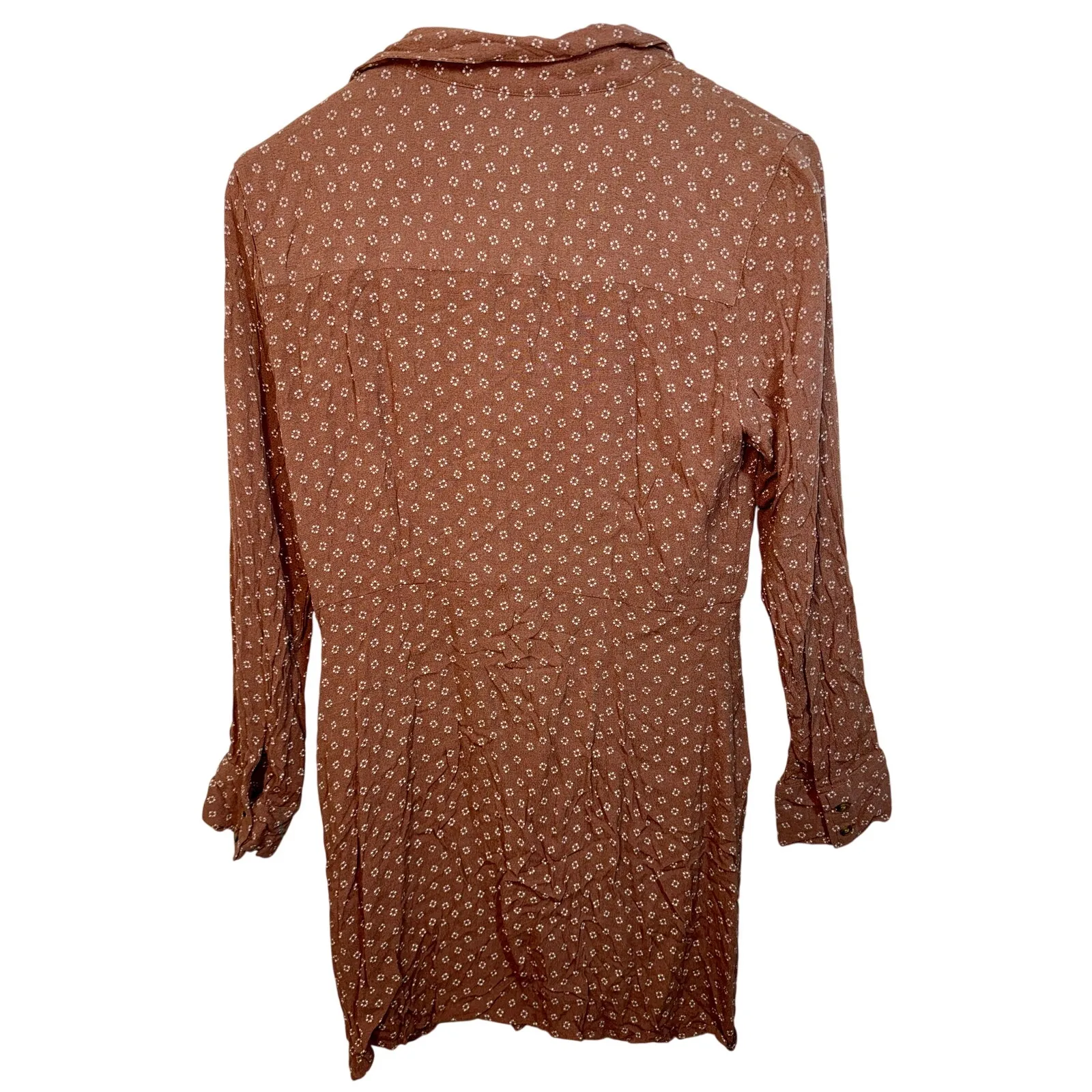 Abercrombie & Fitch Brown White Floral V-Neck Long Sleeve Mini Dress Womens Sz L - Image 2