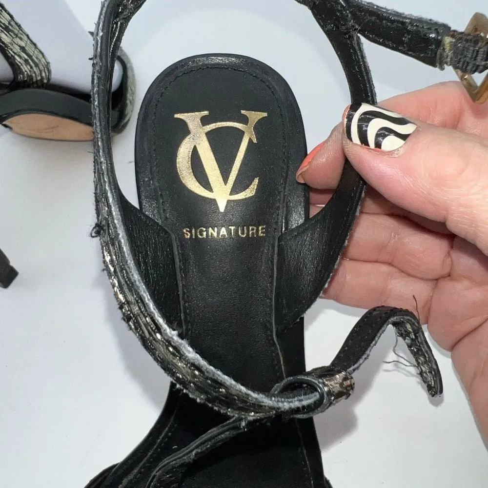 Vince Camuto T Strap Black‎ and Metallic Pumps - Image 9