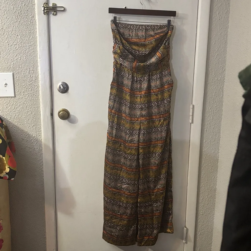 Lumiere Drop Waist Strapless Jumpsuit NEW S Boho Dopamine Coconut Girl Prints Orange - Image 3