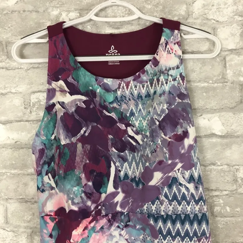 Prana Ariel Sangria Garden Purple Racerback Floral Athletic Dress Size XL - Image 5