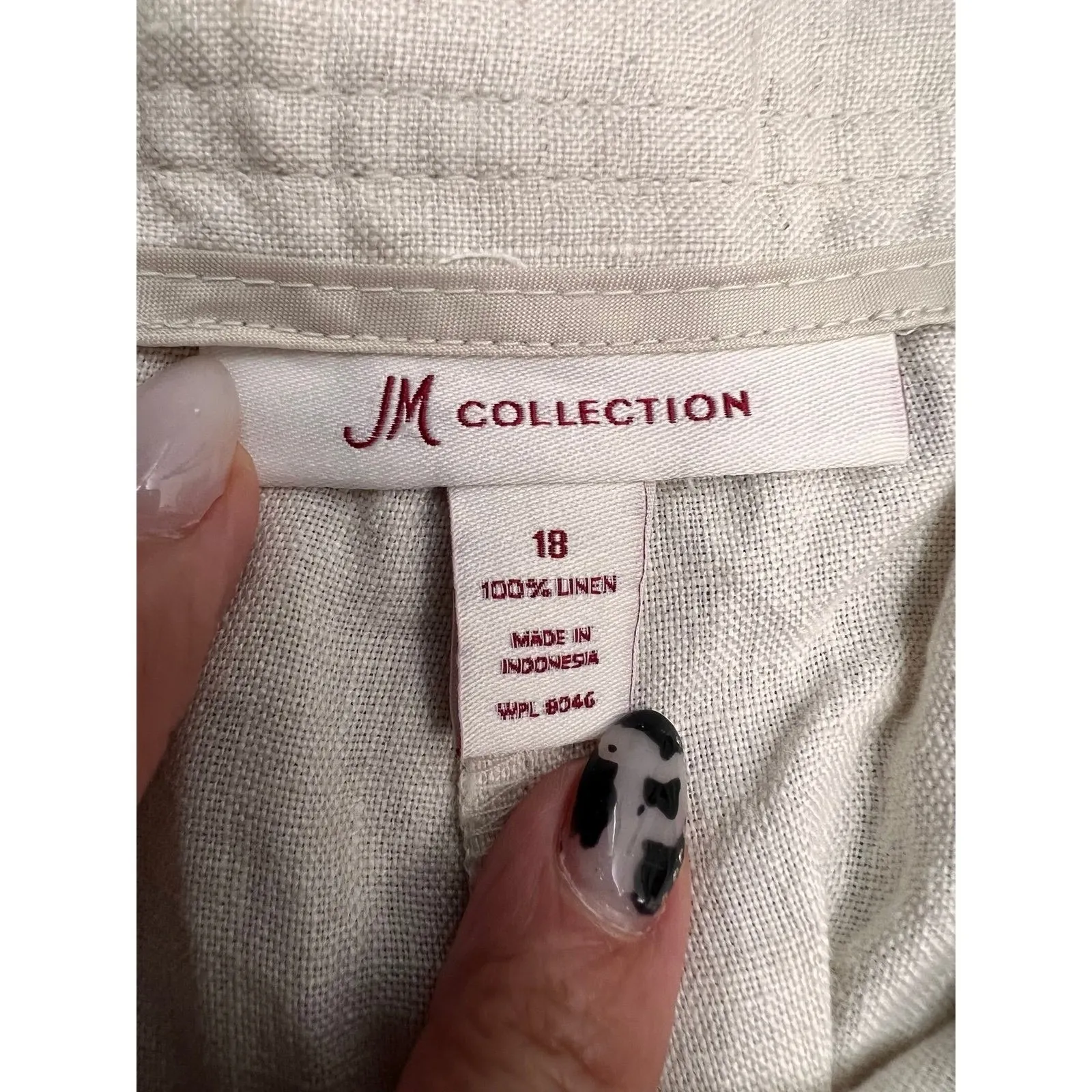 JM Collection Linen Pants Women's 18 Beige Drawstring Wide Leg Casual - Image 4