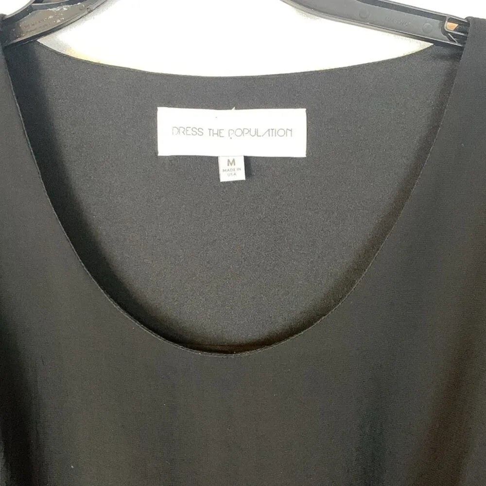 Dress the population womens medium black shift dress sequin sleeve pleated - Image 4