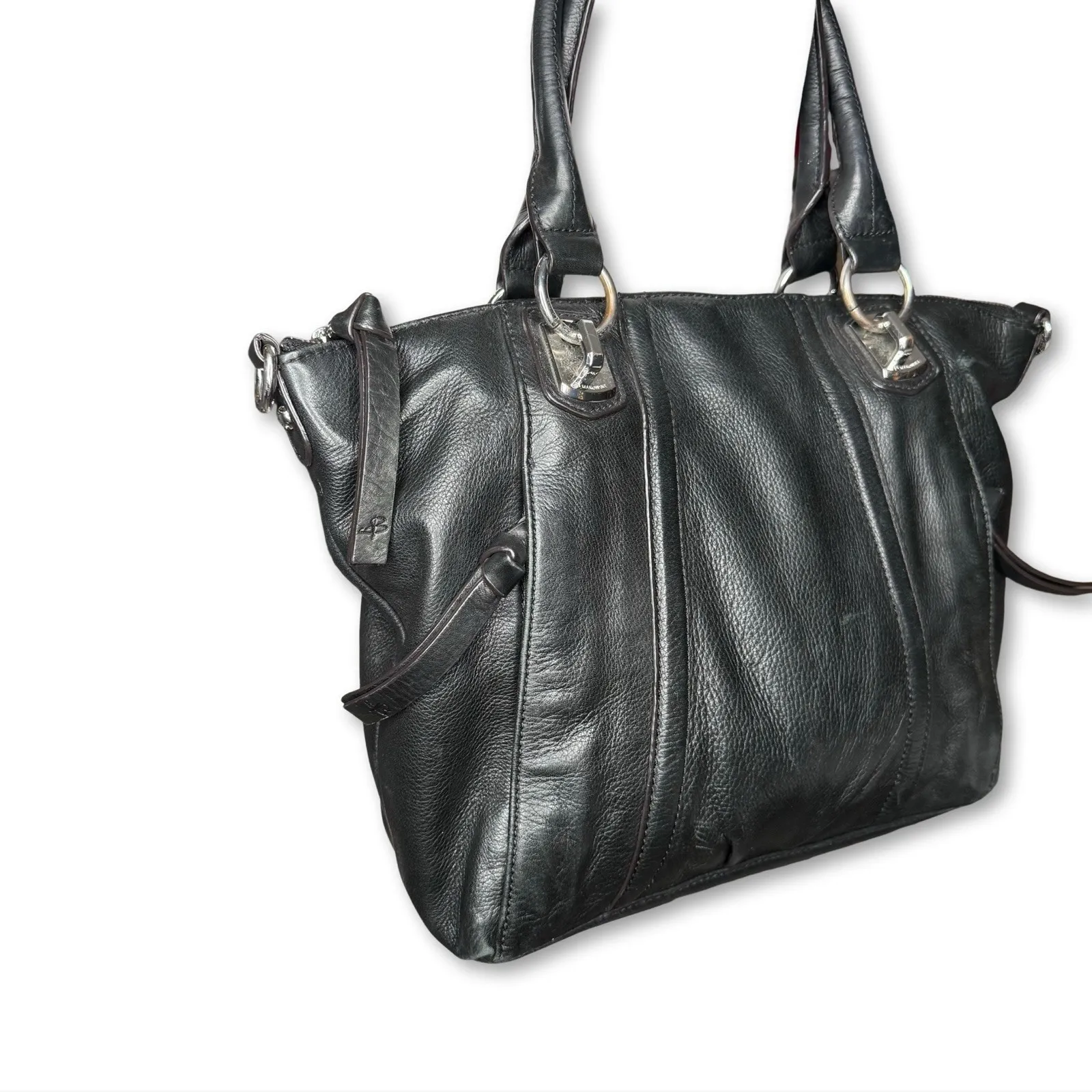 B Makowsky Black Luxurious Leather Shoulder Hobo Bag Purse Satchel Handbag $299 - Image 3