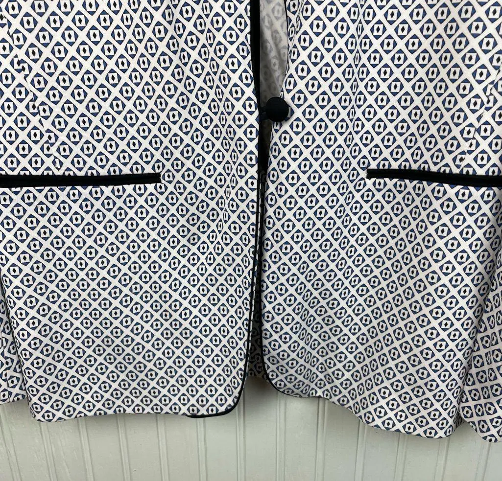 Forte Forte Jacket Viscose Printed Blazer Size III Womens Large White Blue Italy - Image 6