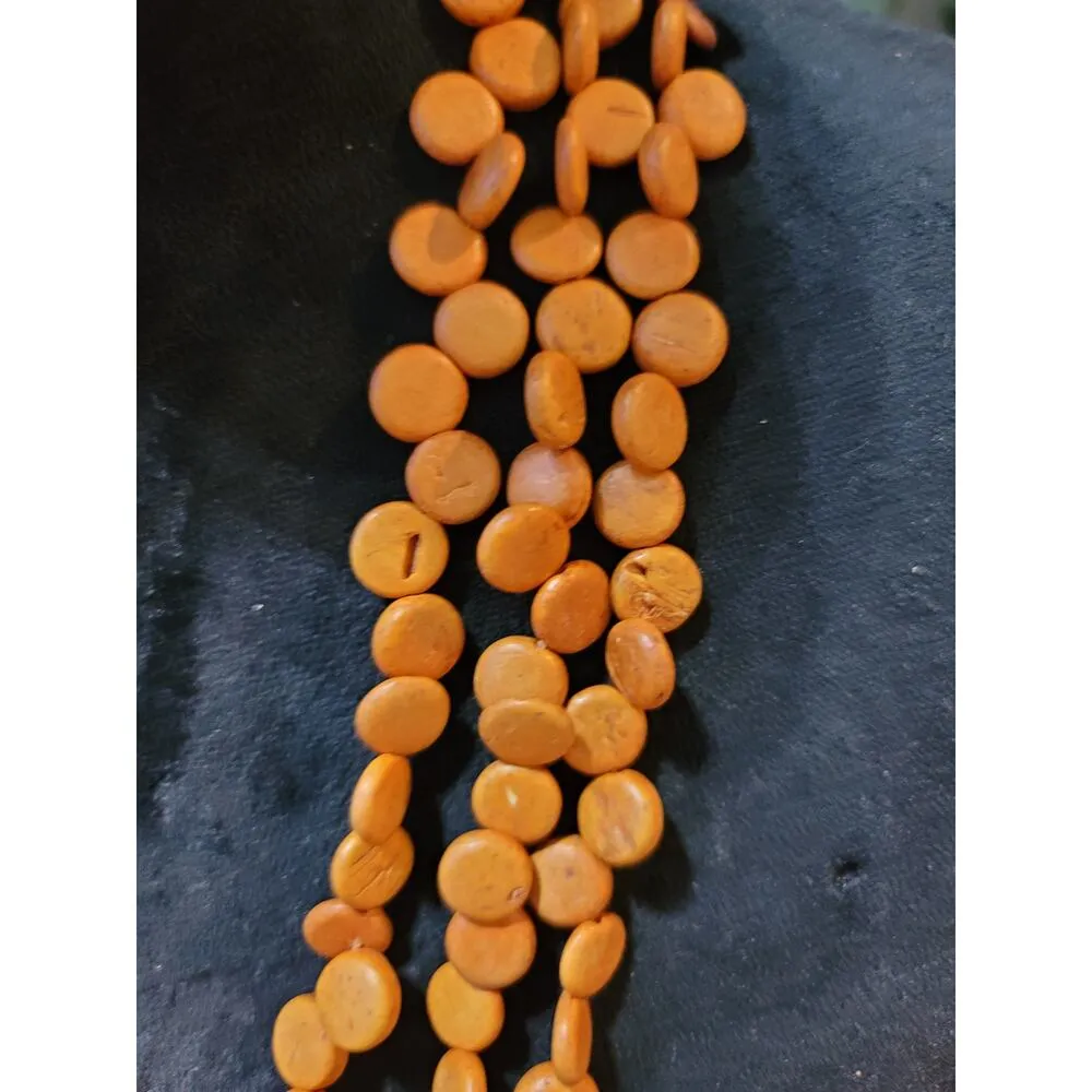 Women's Long Layered Wood Bead Necklace Tribal Button Lock Boho Jewelry Orange - Image 4
