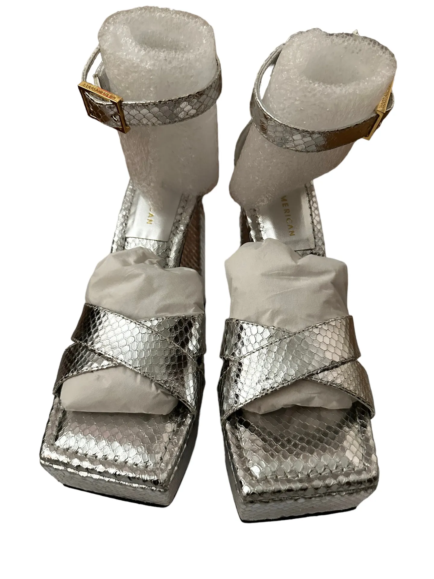 SNAKE EMBOSSED PLATFORM HIGH BLOCK HEEL SANDALS size 7.5 - Image 4