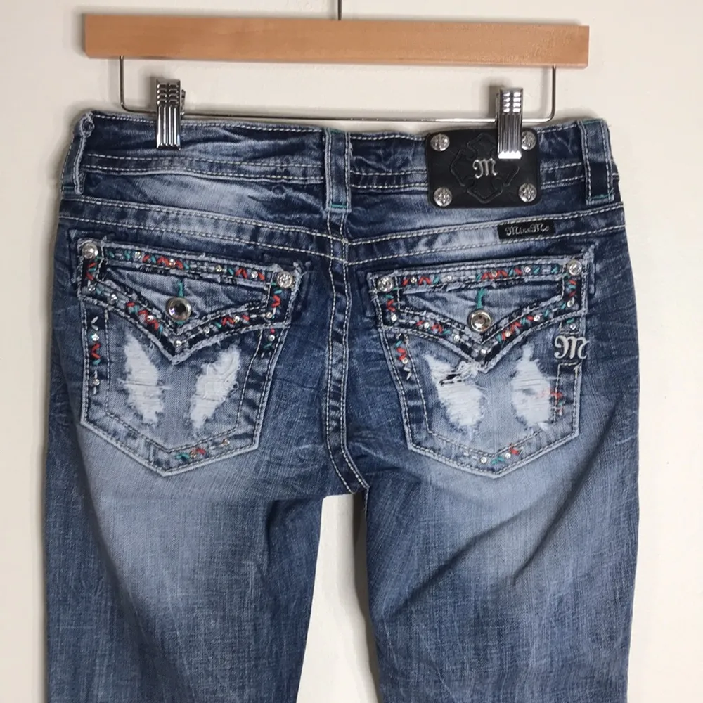 Miss me ladies signature boot medium wash denim jeans with gem details size 28 - Image 9