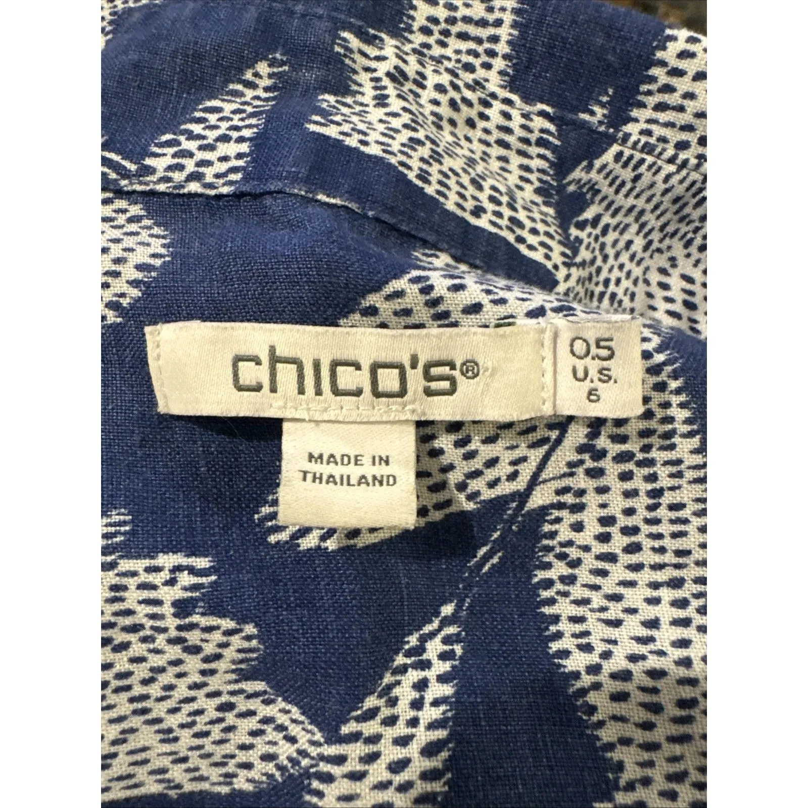 Chico's No Iron Linen Leaf Blue Striped Button Down Shirt Size 6 (0.5) - Image 6