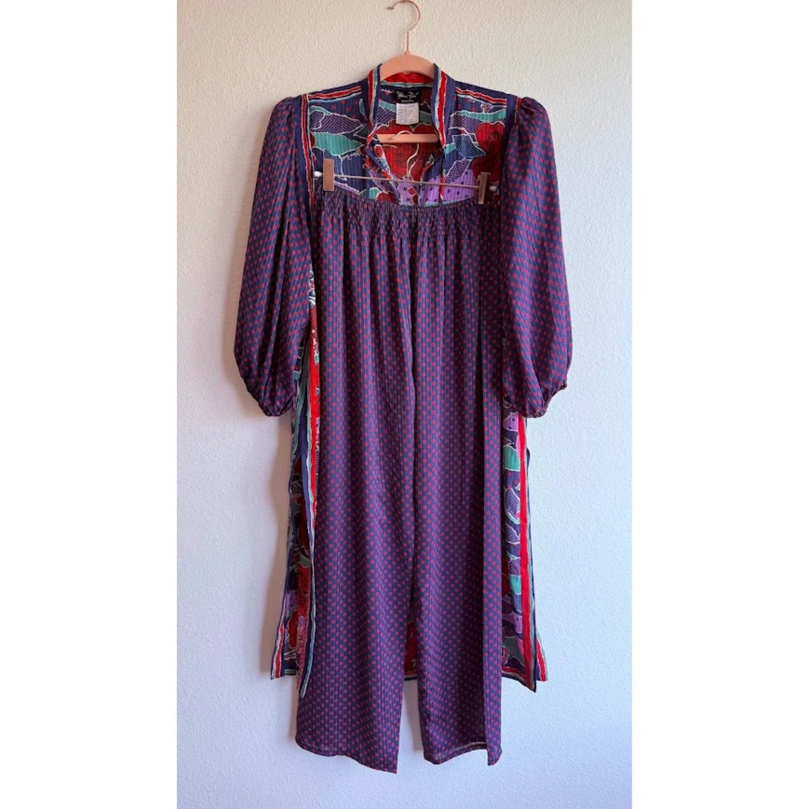 Vintage 80s Diane Freis Coordinating 3 Piece Floral Dot Tunic Pants & Sash Set Blue Size M - Image 3