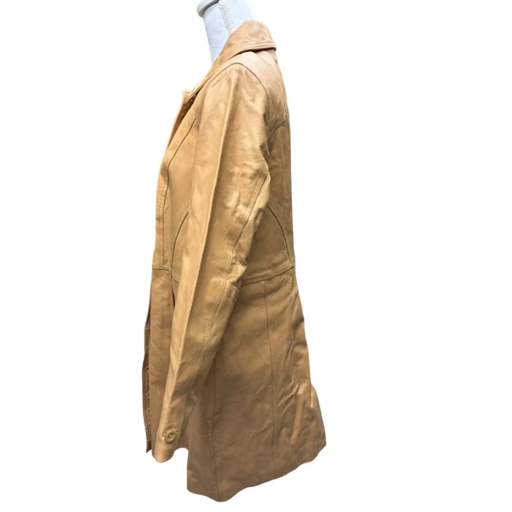 Via Accenti Expertly Tailored Tan Leather Trench‎ Coat Size 14W - Image 4