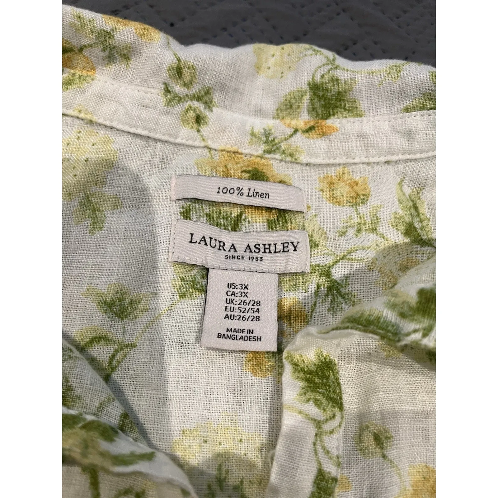 Laura Ashley Shirt 100% Linen Cream Green Yellow Floral Ties Side Hem Women’s 3X - Image 7