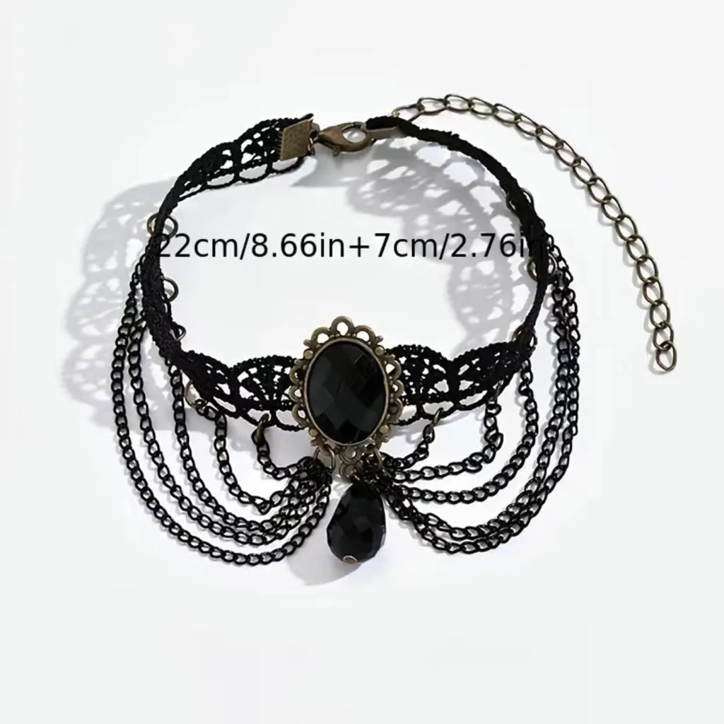 Gothic‎ Black Retro Style Multilayer Chain Lace Anklet - Image 4