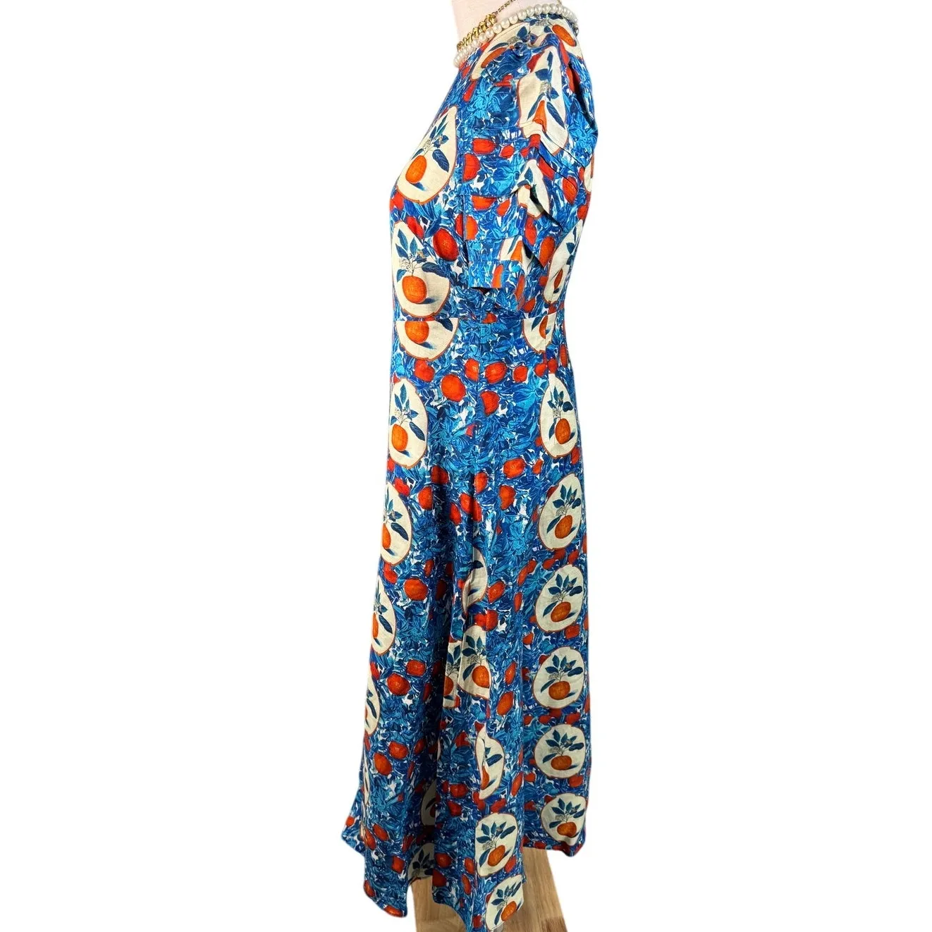 Hunter Bell Casey Dress in Orange Grove blue linen blend midi sheath Size 0 - Image 9