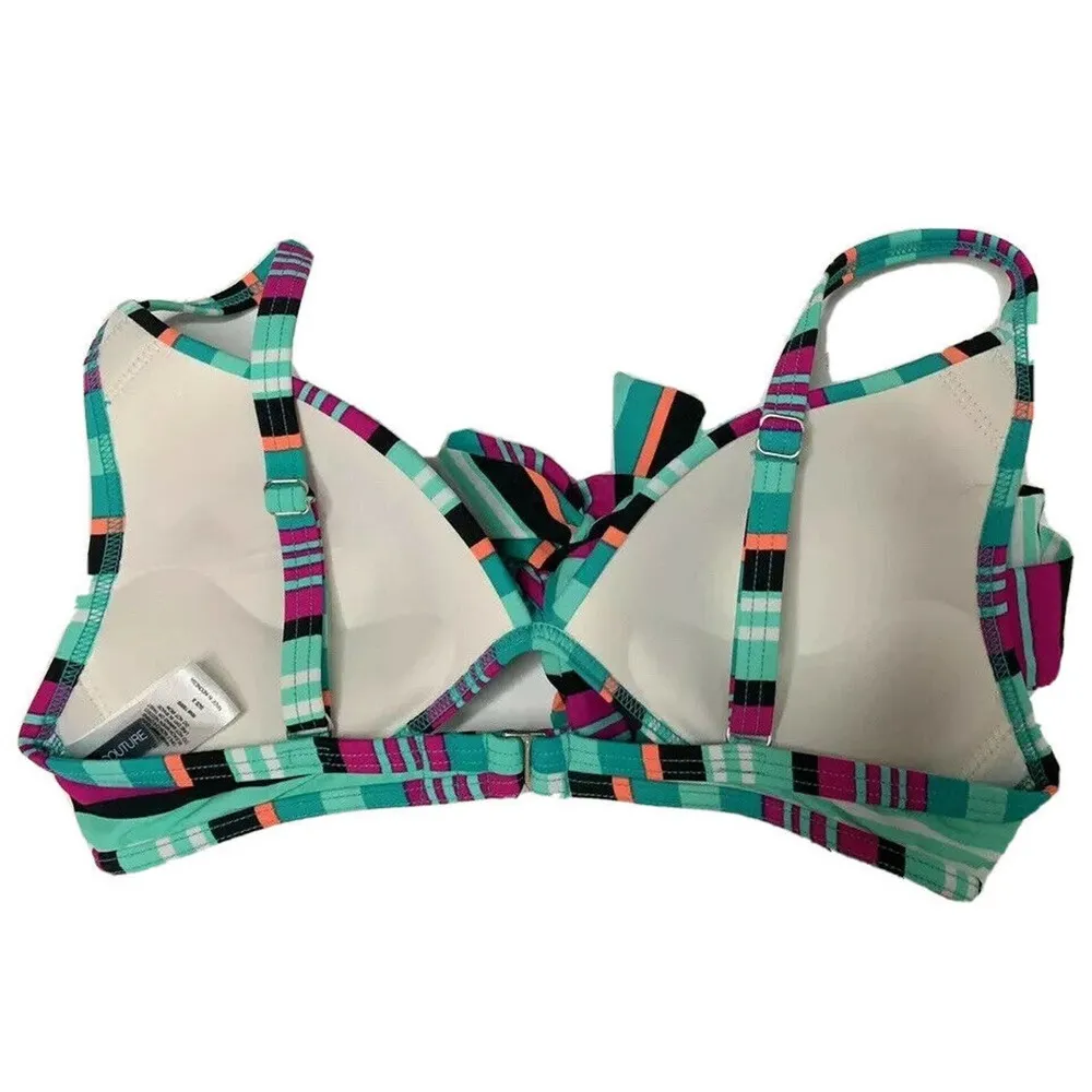 NEW Aqua Couture Turquoise Black Pink Stripe 2 Piece Push Up Bikini Swimsuit S M Size undefined - Image 5