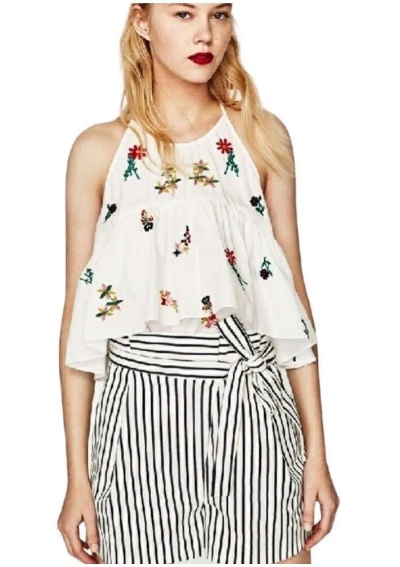 Tarafluc Paperbag Shorts in Striped Navy and White - Image 4