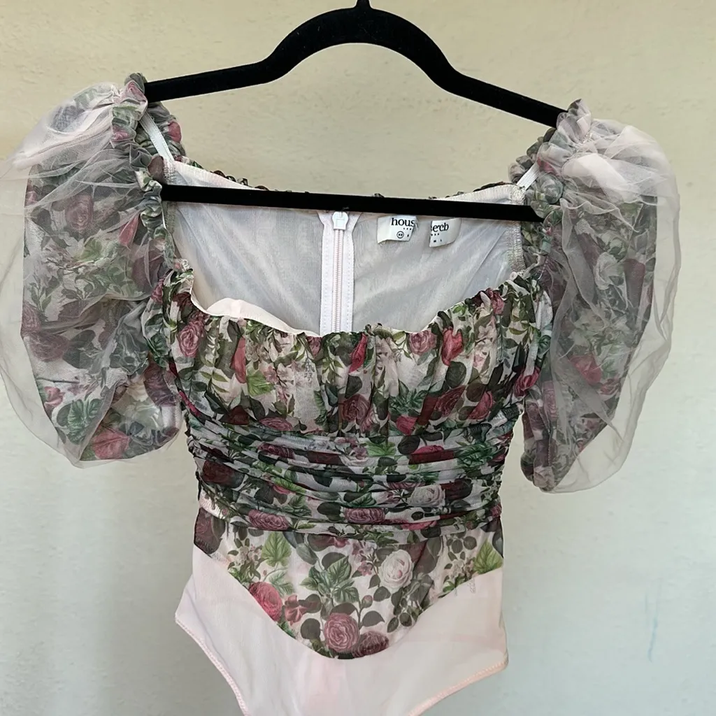House of CB 'Nina' Vinatge Floral Mesh‎ Gathered Bodysuit NWOT size XS - Image 4