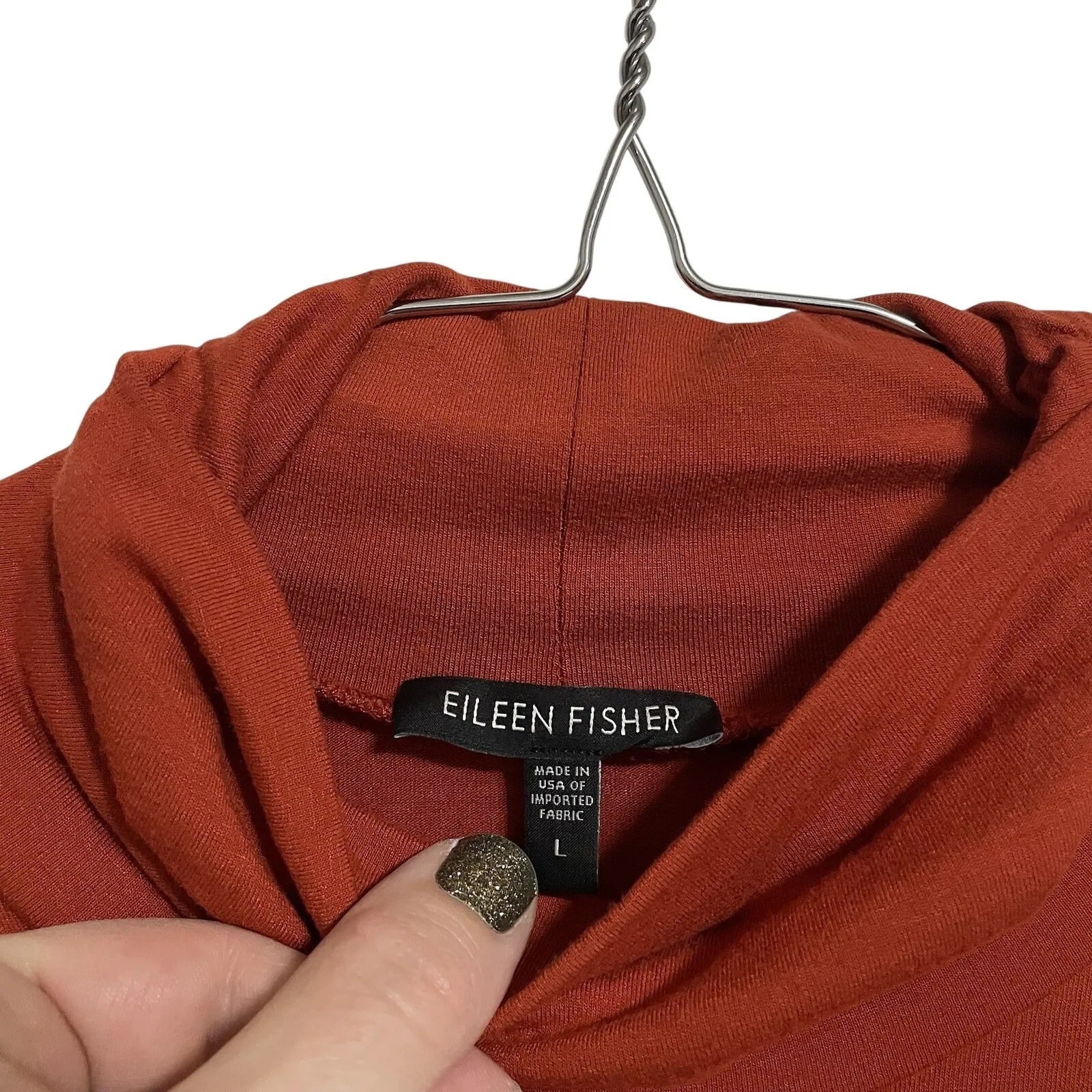 EILEEN FISHER Womens Orange Turtleneck Long Sleeve Top Size L Rayon Lycra Blend - Image 2