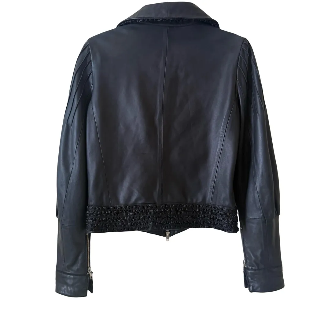 Vintage Arden B Leather Jacket Women Black victorian Biker Steampunk Short SZ L - Image 2