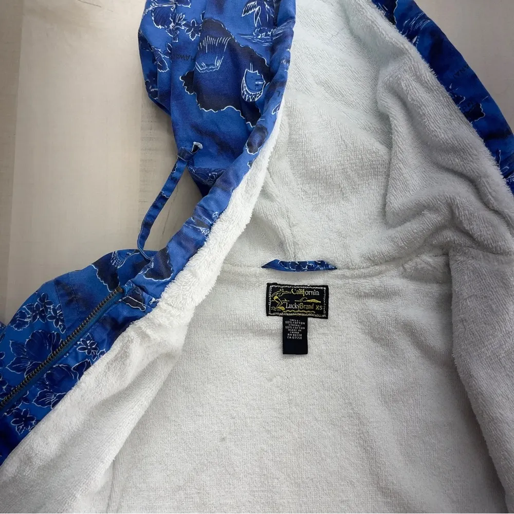 vtg LUCKY BRAND Hawaii printed blue terry cloth full zip jacket 90s 00s - Image 9