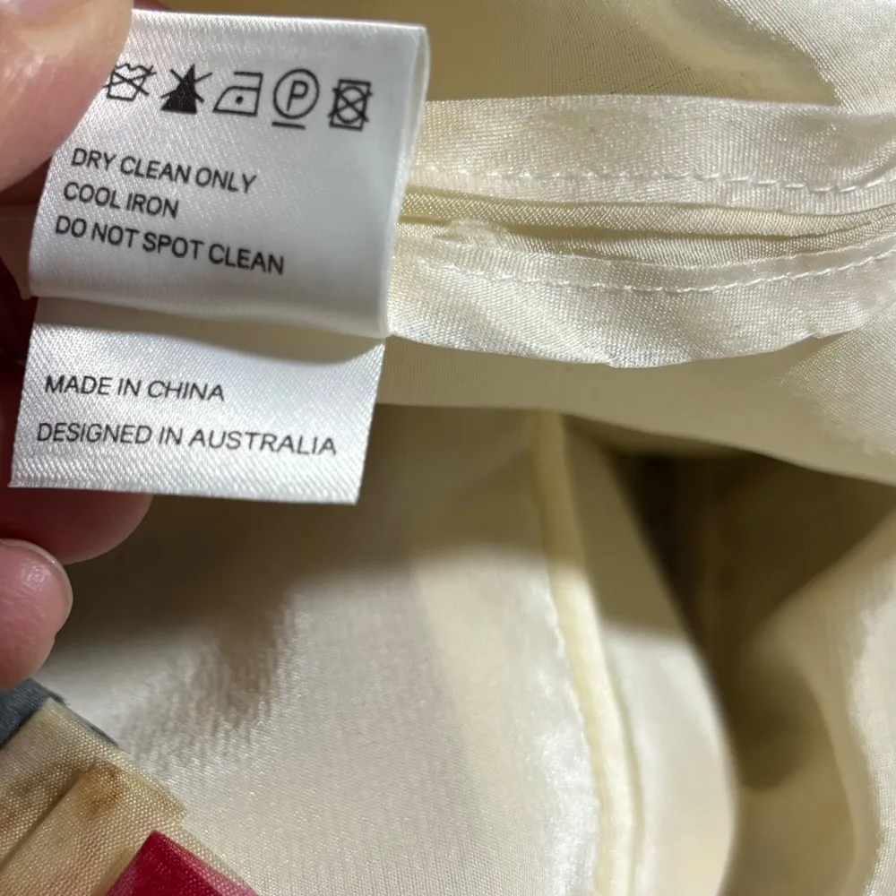 Cream and Red Floral Ruffle Blouse with High Collar - Image 12