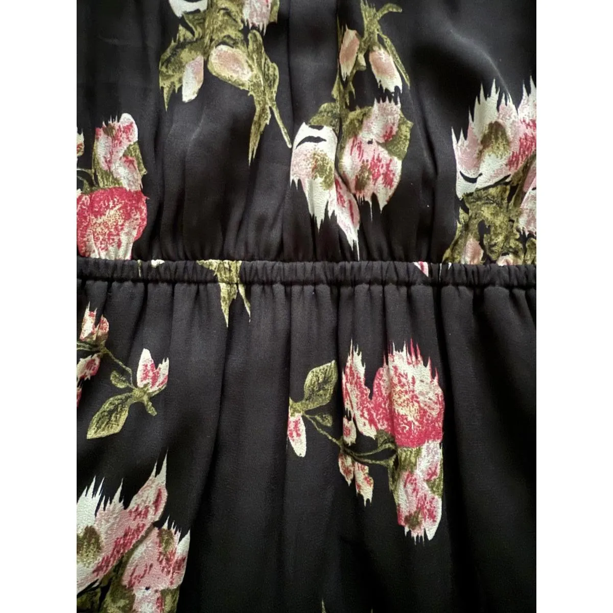 Daniel Rainn Women's Mini Dress Medium Floral Roll Tab Sleeves Pleated Shoulder - Image 4