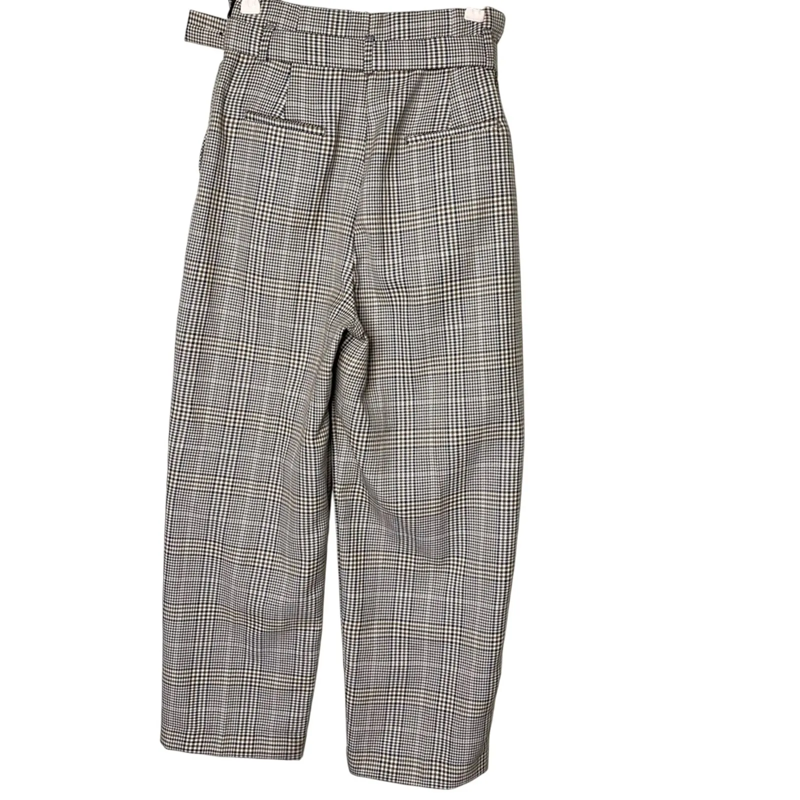 Zara High Waisted Belted Plaid grey brownWide Leg Pockets Side Zipper sz XS - Image 3