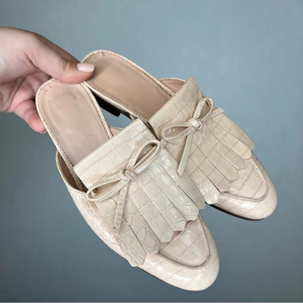 J. Crew | Nude Cream Suede Mules‎ with Fringe 5 Heeled Kiltie penny academy - Image 2