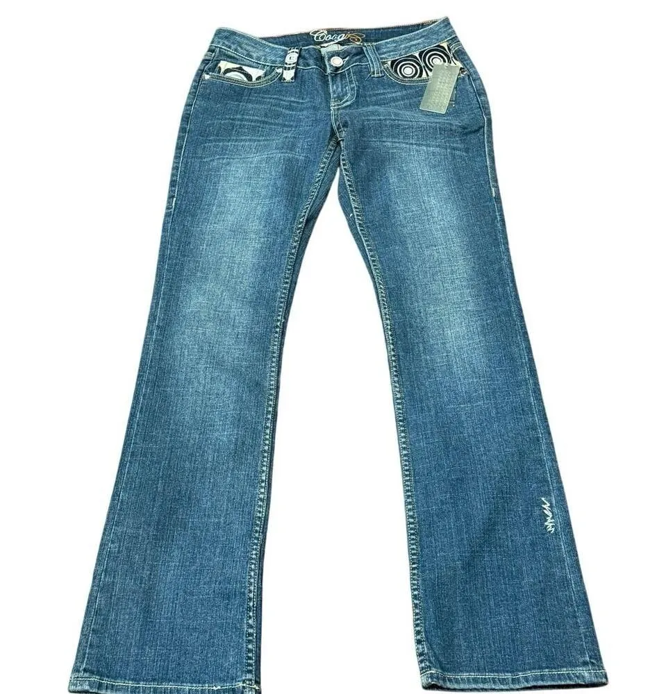 Rare NWT Vintage Coogi 29"W 31"L Low-Rise Flare Jeans Y2K Geometric Embroidery - Image 3