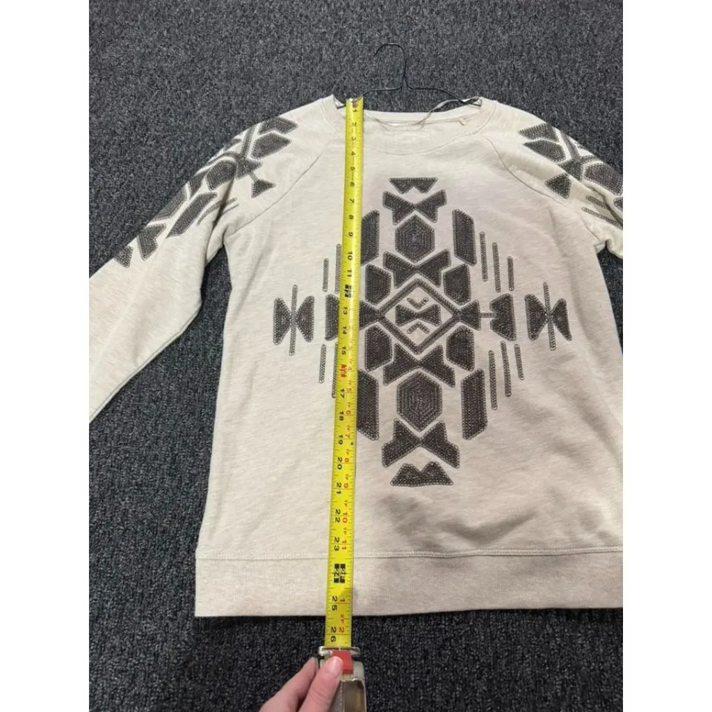 Ruffhewn Womens Medium Cozy Sweatshirt Tan Gray Raglan Native Navajo Aztec Print - Image 7