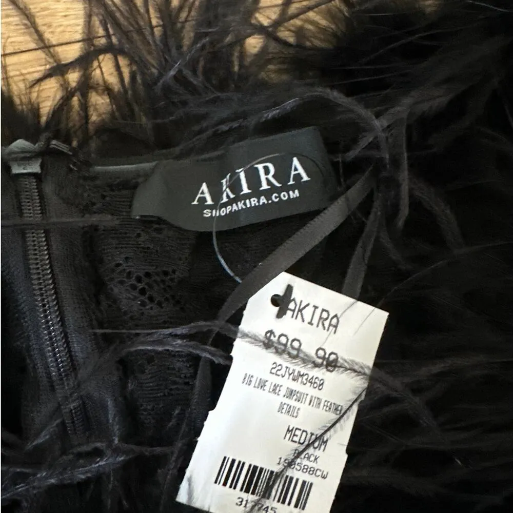 AKIRA - Big Love Lace Jumpsuit with Feather Trim in Black - Image 4