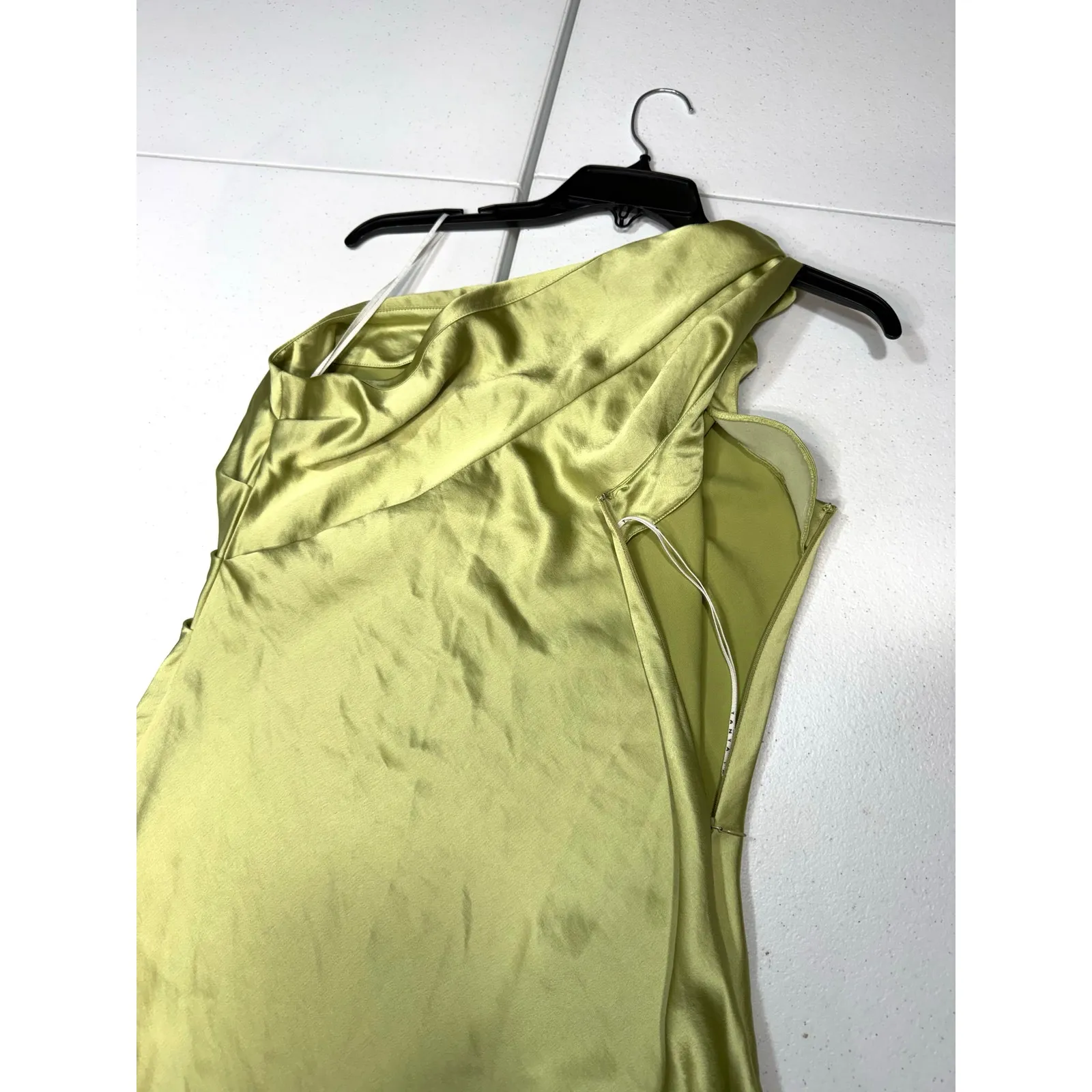 Tanya Taylor Stassi Dress silky green one shoulder slip cocktail dress Size 6 - Image 9