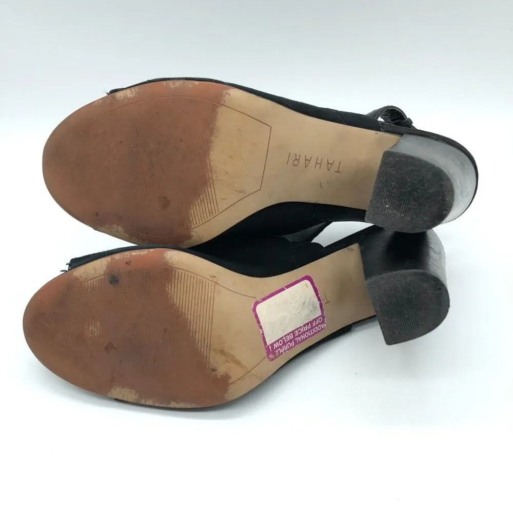 Tahari Womens Sandals Slingback Faux Suede Open Toe Block Heel Black 8 - Image 6