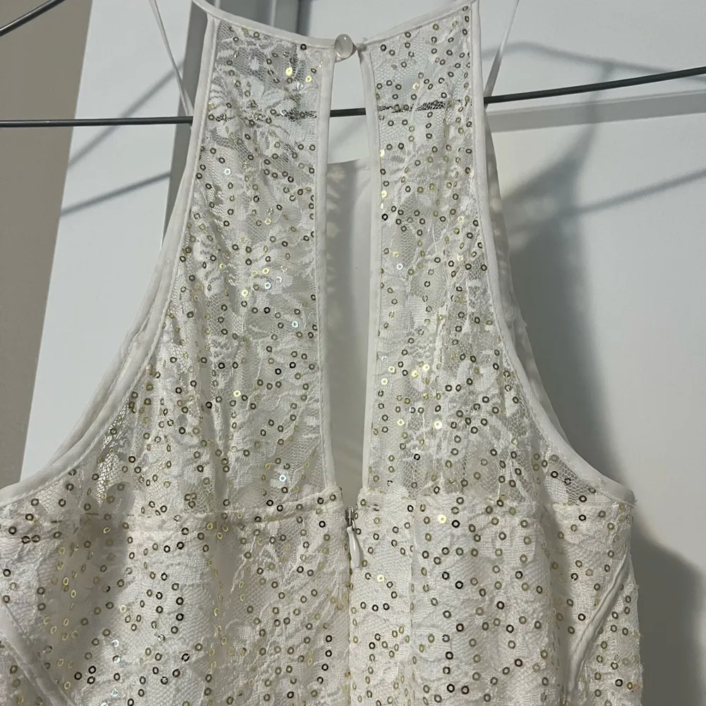 As U Wish White and Gold Halter Mini Dress - Image 2