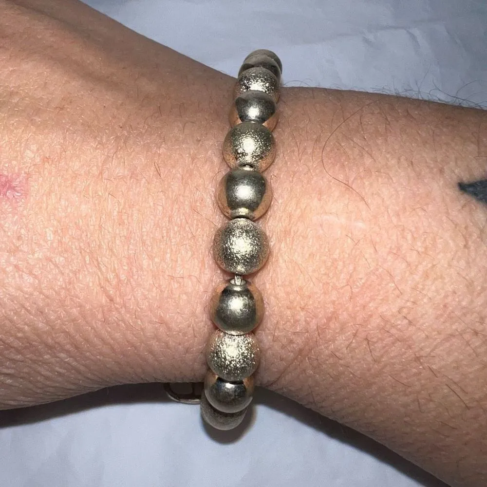 Vintage Solid Gold Tone Dual Finish Bead Bracelet Gold - Image 3