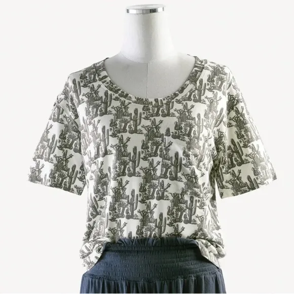 Kate Quinn Womens Short Sleeve Boxy Top Neutral Cactus XS New - Image 8