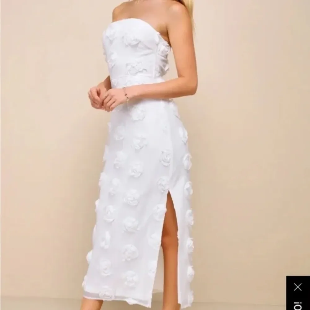 Lulus Posh Appearance White 3D Floral Appliqué Strapless Midi Dress Size XS - Image 11