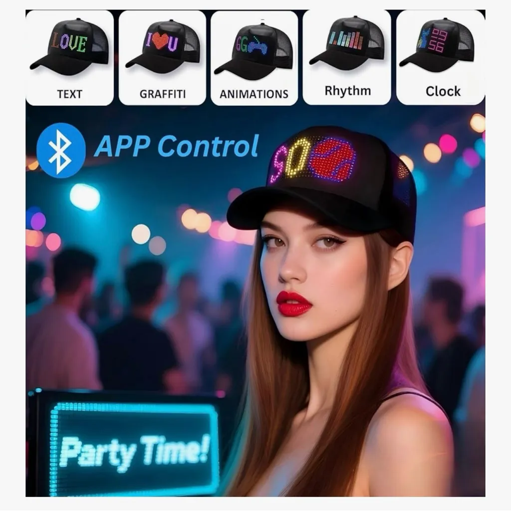LED Cap with Programmable App Control and Editable Colorful LED Hat Black - Image 5