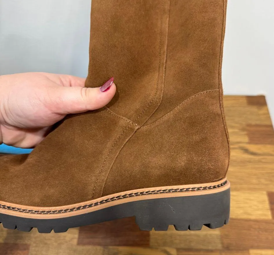 J Mclaughlin Womens Tanya Boots 9.5 Brown Leather Suede Mid Calf Fur NWOT Design - Image 11