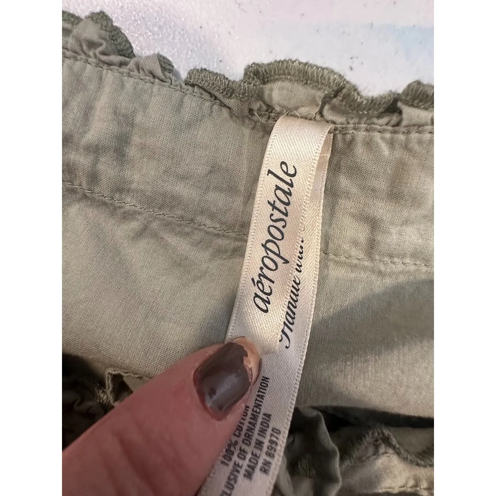 Aeropostale Green Eyelet Lace Button Front Tank Y2K Top Blouse Tie Waist M Boho - Image 11