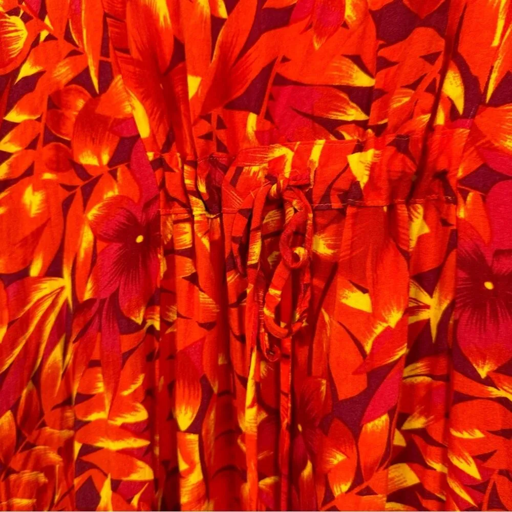 Vintage Scarlett Orange Floral Button Front Midi Dress Women’s 14 1990s Summer - Image 7