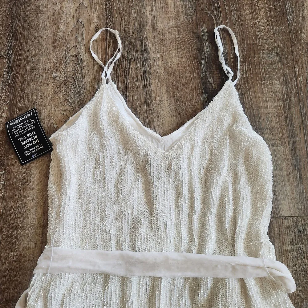 Retrofete Rebecca Sequin Maxi Dress in White Size Large NWT Sleeveless Belt - Image 8