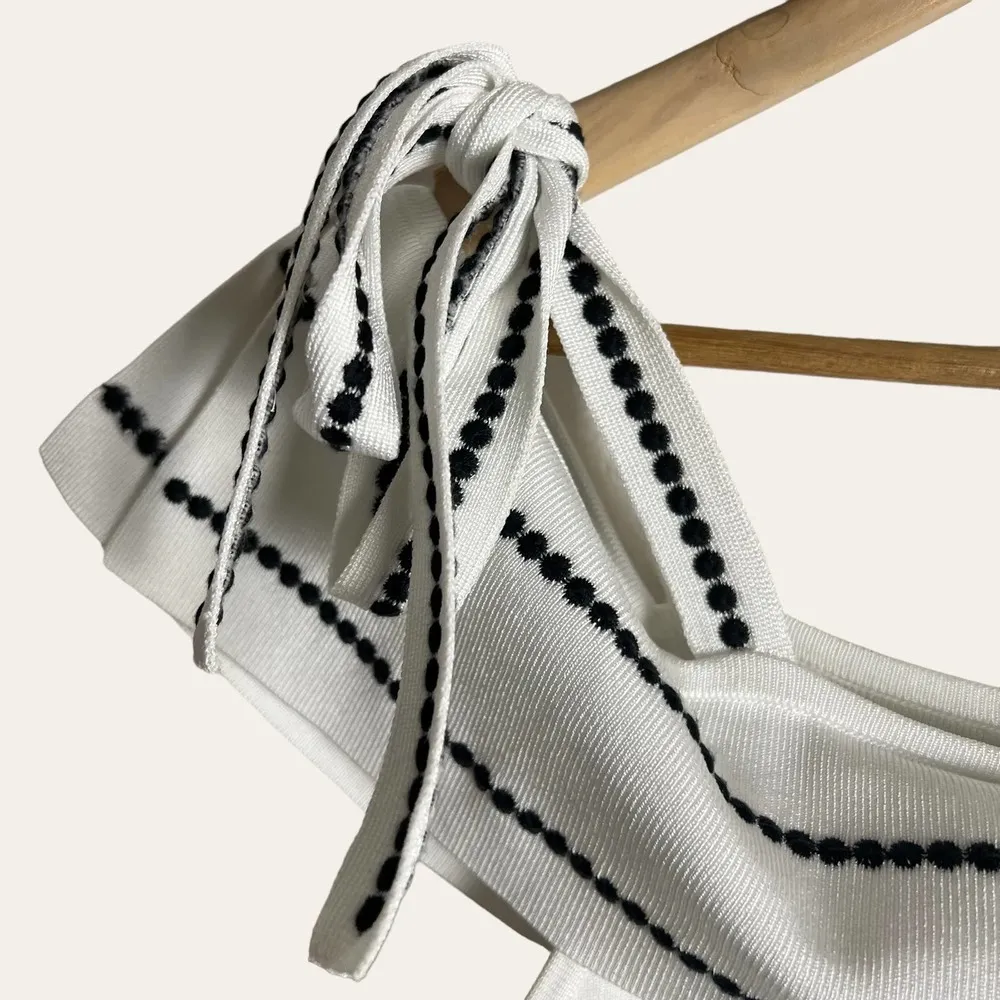 Parker Dorothy White Knit Cold Tie Shoulder A-Line Stitched Mini Dress Size S - Image 8